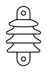 Hand-drawn ceramic insulator vector icon, electrical power line equipment illustration with stacked ribbed sheds and mounting hardware, black outline on white background, technical drawing style © SHYAMOL