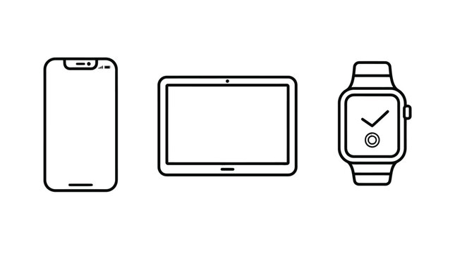 Linear Vector Icons of Modern Digital Devices Including Smartphone Tablet and Smartwatch Representing Technology Hardware
