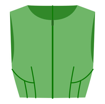 Green cropped sleeveless corset top with fitted waist and panel seams. Technical fashion illustration front view in flat color, clean structured silhouette, modern clothing design.