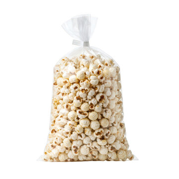 Unpopped popcorn kernels in a clear plastic bag