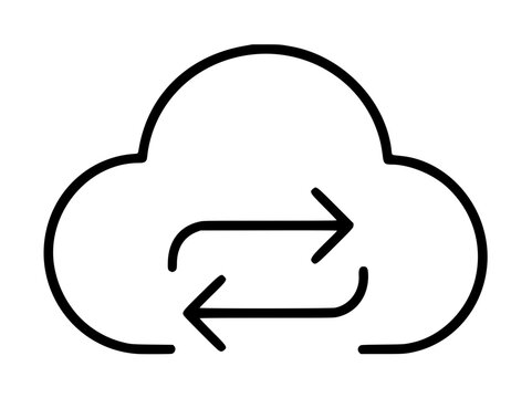 Hand drawn cloud outline vector icon with bidirectional refresh arrows symbolizing cloud synchronization data transfer and seamless remote file exchange between servers