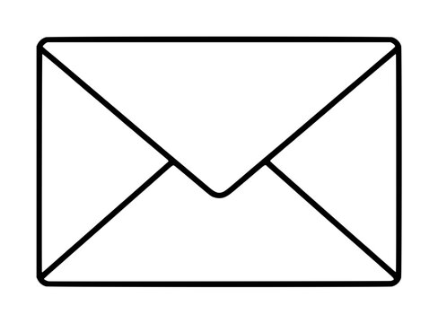 Minimalist hand-traced envelope vector icon illustration with simple black outline on white background depicting classic mail correspondence symbol in clean line art style