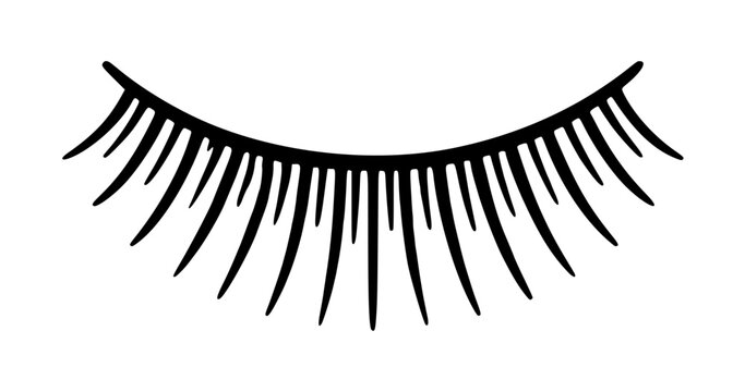 Hand-drawn closed eyelash vector illustration, simple black line drawing of natural lashes curving downward in minimalist monochrome sketch style for beauty and cosmetics designs