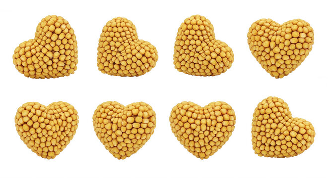 eight heart shaped food items arranged in two rows against a white background culinary concepts or love themed designs