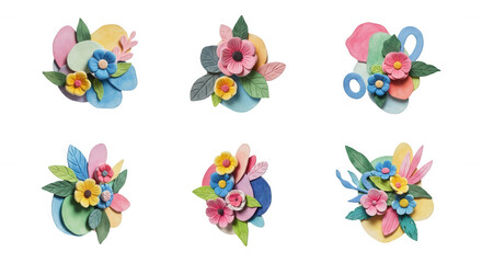 Obraz premium floral clay art compositions on white background arranged for design decorative uses
