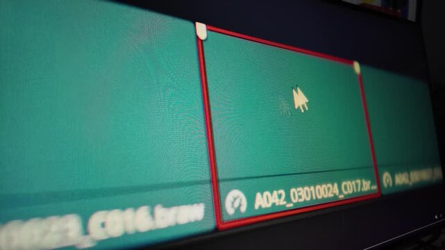 Professional editing software interface screen close up shot of monitor davinci resolve