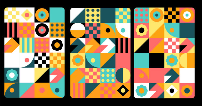 Geometric shapes in a structured modular pattern layout design with geometric abstract colorful creative
