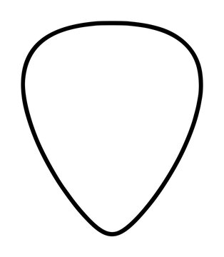 Hand-traced vector illustration of a classic guitar pick outline, simple black contour icon for music accessories, plectrum silhouette in minimal hand-drawn style on white background