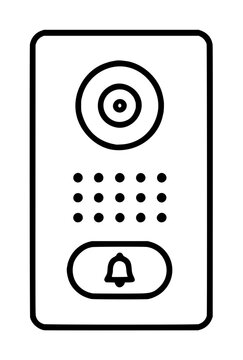 Hand-traced vector icon of a classic intercom doorbell entry panel featuring speaker, button grid, and bell button, minimalist line illustration