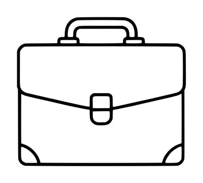 Hand-drawn vector icon illustration of a classic black briefcase with a top handle and central front clasp, rendered in clean monoline outline style on white background for legal business graphics
