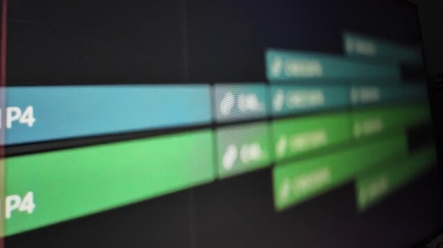 Editing timeline interface showing multitrack clips a close up view