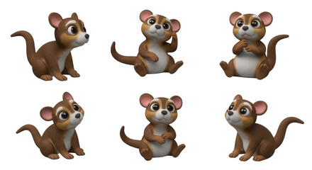 Fototapeta premium adorable cartoon opossum characters in various poses isolated on a white background for educational or childrens content
