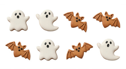 Obraz premium halloween cookies white background arranged ghost and bat shapes for holiday treats social media post