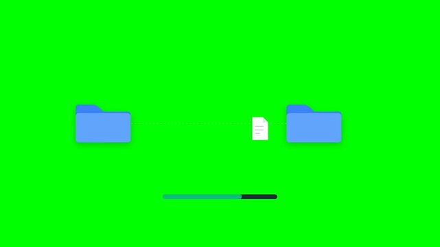 Digital Data File Transfer Between Two Folders with Progress Bar Animation on Green Screen Background