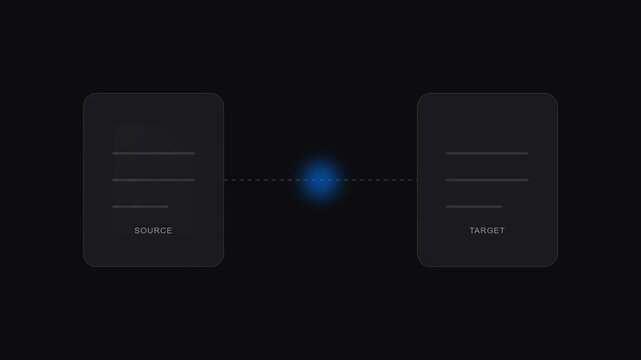 Minimalist Motion Graphic Animation of Digital File Transfer From Source to Target for Data Migration