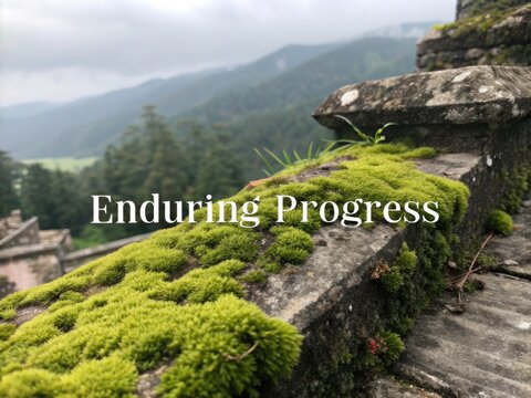 Moss Growing on Ancient Stone Surface with Mountains