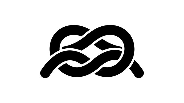 A simple black and white illustration of a knot tied with a rope