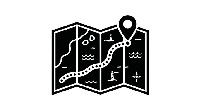 A folded map with a marked route and a pin, indicating a journey or destination