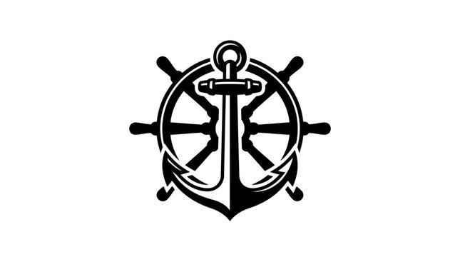 Nautical symbol featuring a ship's wheel and anchor, representing maritime adventure and seafaring. This iconic emblem evokes a sense of journey, exploration, and the open sea
