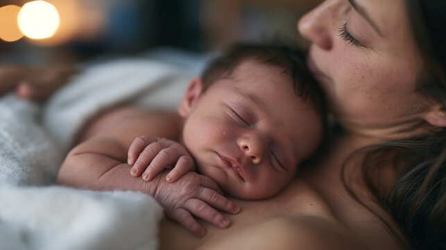 Mother Bonding with Newborn Baby Skin-to-Skin Contact