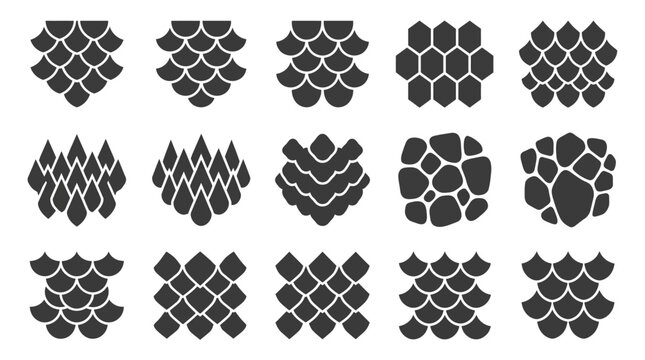Repeating dragon and fish scale texture pattern icons.