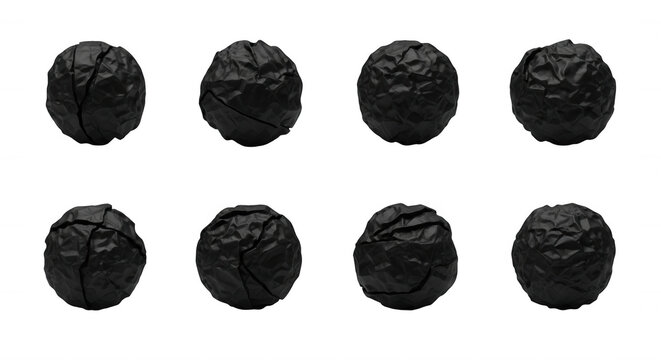 eight textured black spheres isolated on white background abstract shapes design elements and graphic content