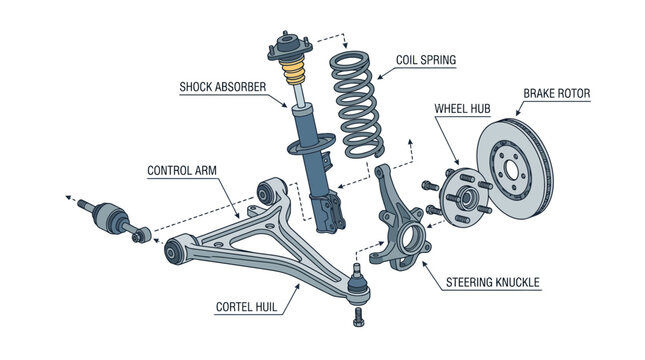 Exploded View of Car Front Suspension System Components
