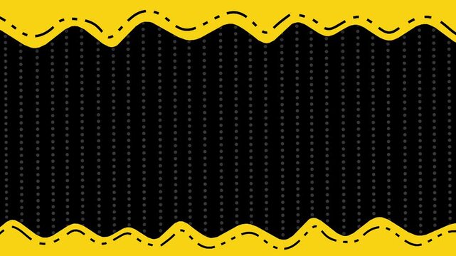 Graphic design featuring vibrant yellow wavy borders against a black backdrop with subtle vertical dotted patterns. Ideal for modern social media overlays or presentation slides.