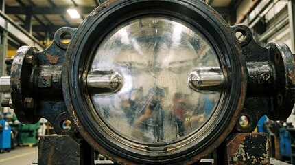 Fototapeta premium Close-up of a Robust Industrial Flow Control Mechanism in a Factory Setting