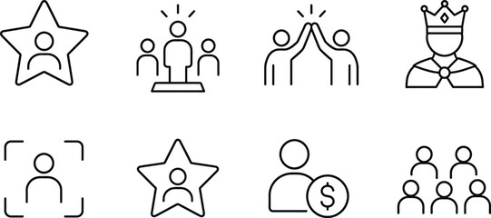 Fototapeta premium Leadership and achievement concept icon set for business