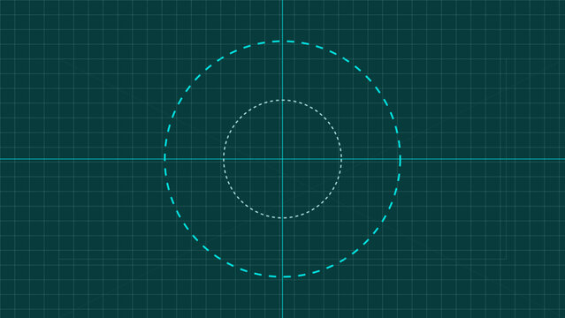 Technical blue grid background with concentric dashed circles and crosshair