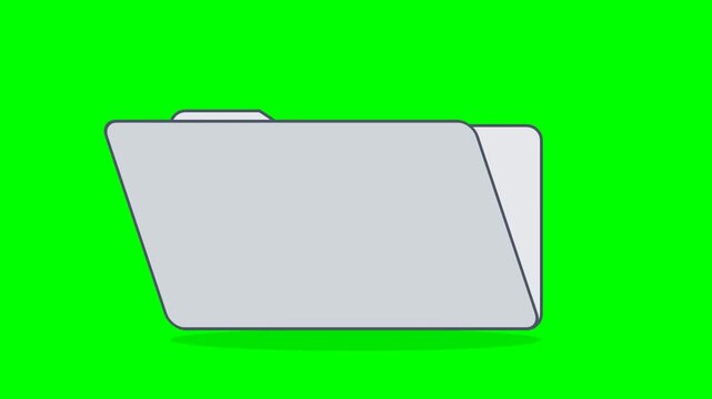 Animated Minimalist Grey File Folder Opening and Closing Isolated on Chroma Key Green Screen Background
