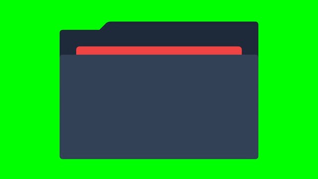 Flat Animated Digital Document Folder Opening and Closing on Green Screen Background for UI Design