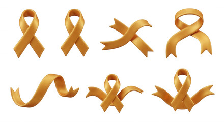 Obraz premium various golden ribbons displayed on a plain white background ready for use as awareness symbols