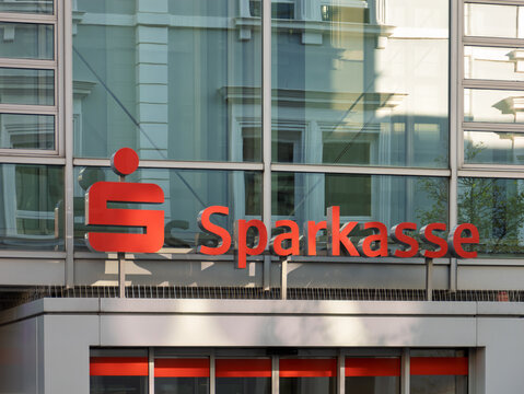 Sparkasse Bank Logo on Modern Glass Building