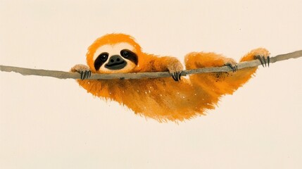 Fototapeta premium Orange sloth resting on a branch
