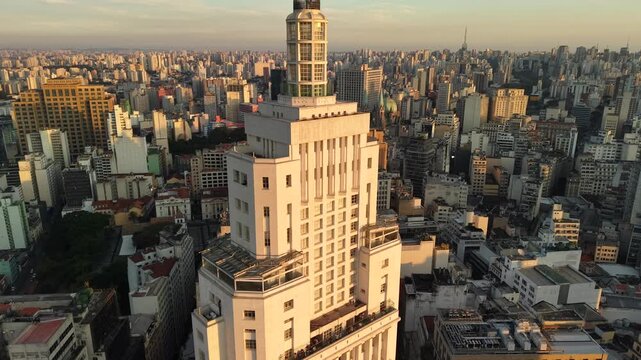 Drone view of Altino Arantes Building, also known as Farol Santander, in downtown S&atilde;o Paulo, Brazil
