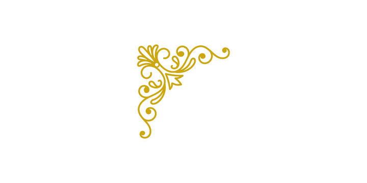 Gold vintage corner ornament, decorative floral filigree frame element isolated on transparent background