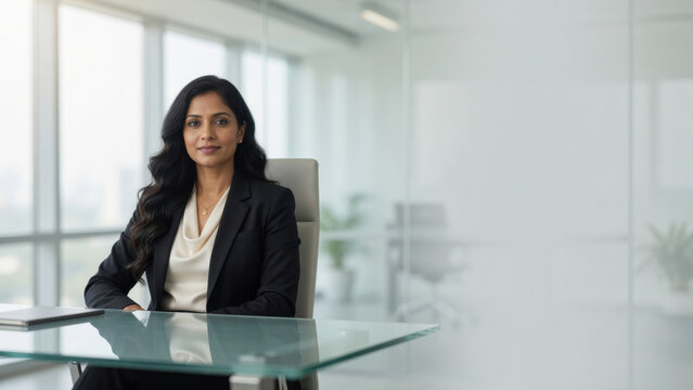 Confident businesswoman Indian office leadership success professional manager executive corporate modern officeprofessional portrait office concept