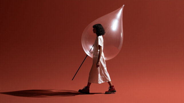 Woman Carrying Large Teardrop Balloon Conceptual Image