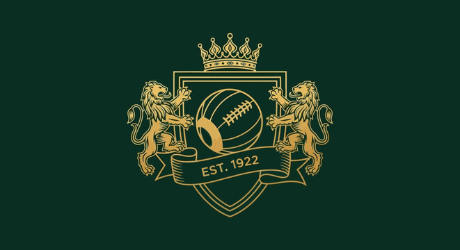 Vintage Rugby Crest Emblem with Lions, Crown and Est. 1922 Date