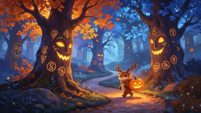 Beground Helloween muslim gugur, pemandangan hutan keren