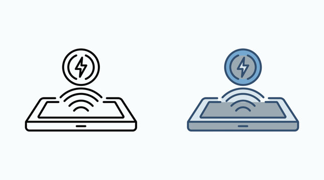 Wireless Power Charging Icon for Mobile Phone Representing Sustainable Energy and Green Technology