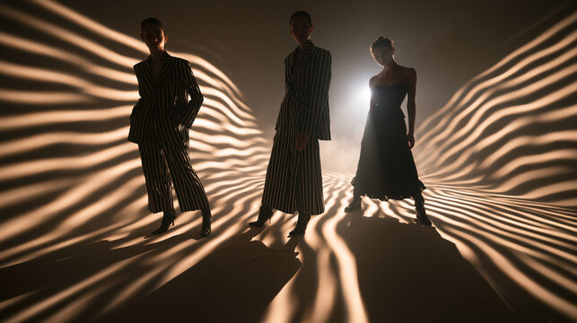 Female Fashion Models Posing in Projected Pattern Studio Lighting
