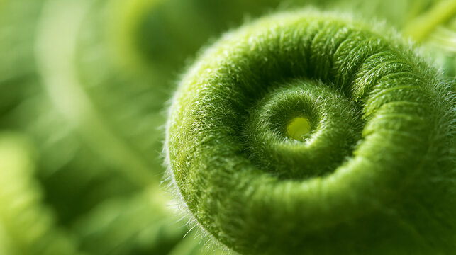 Unfurling Green Fern Fiddlehead Showing Natural Spiral Pattern