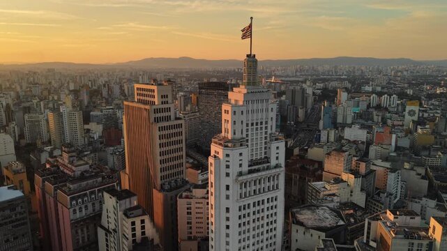 Drone view of Altino Arantes Building, also known as Farol Santander, in downtown S&atilde;o Paulo, Brazil