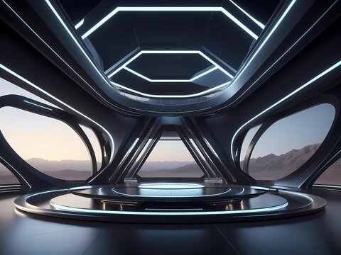 Futuristic Sci Fi Stage Platform with Geometric LED Lighting