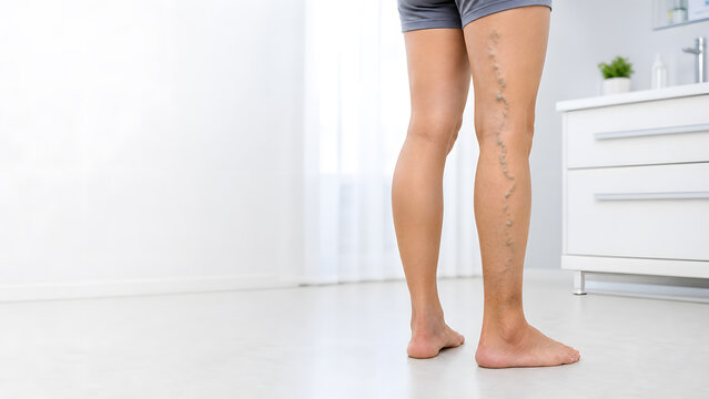 Wide view of medial GSV tributary varicose vein with copy space