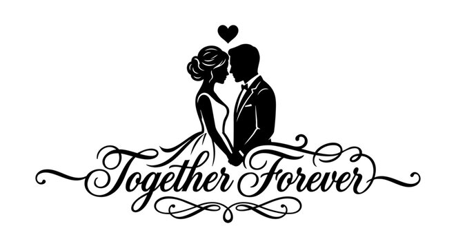 Wedding Couple Silhouette Vector Art With Elegant Together Forever Lettering