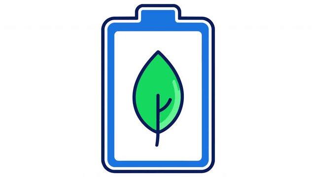 Eco battery icon animation showing green energy concept with leaf symbol inside power storage unit